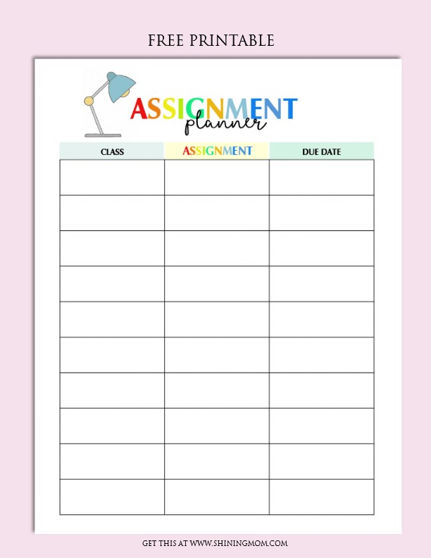 printable assignment planner