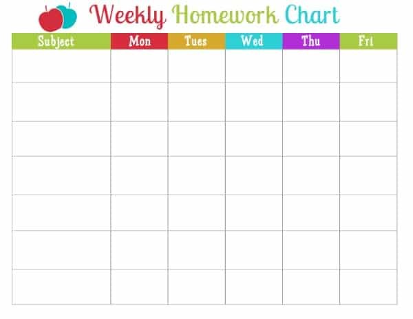 Printable assignment Calendar Free Printable Homework Charts