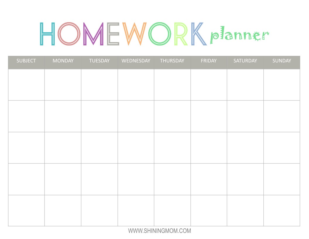 free printable homework planner