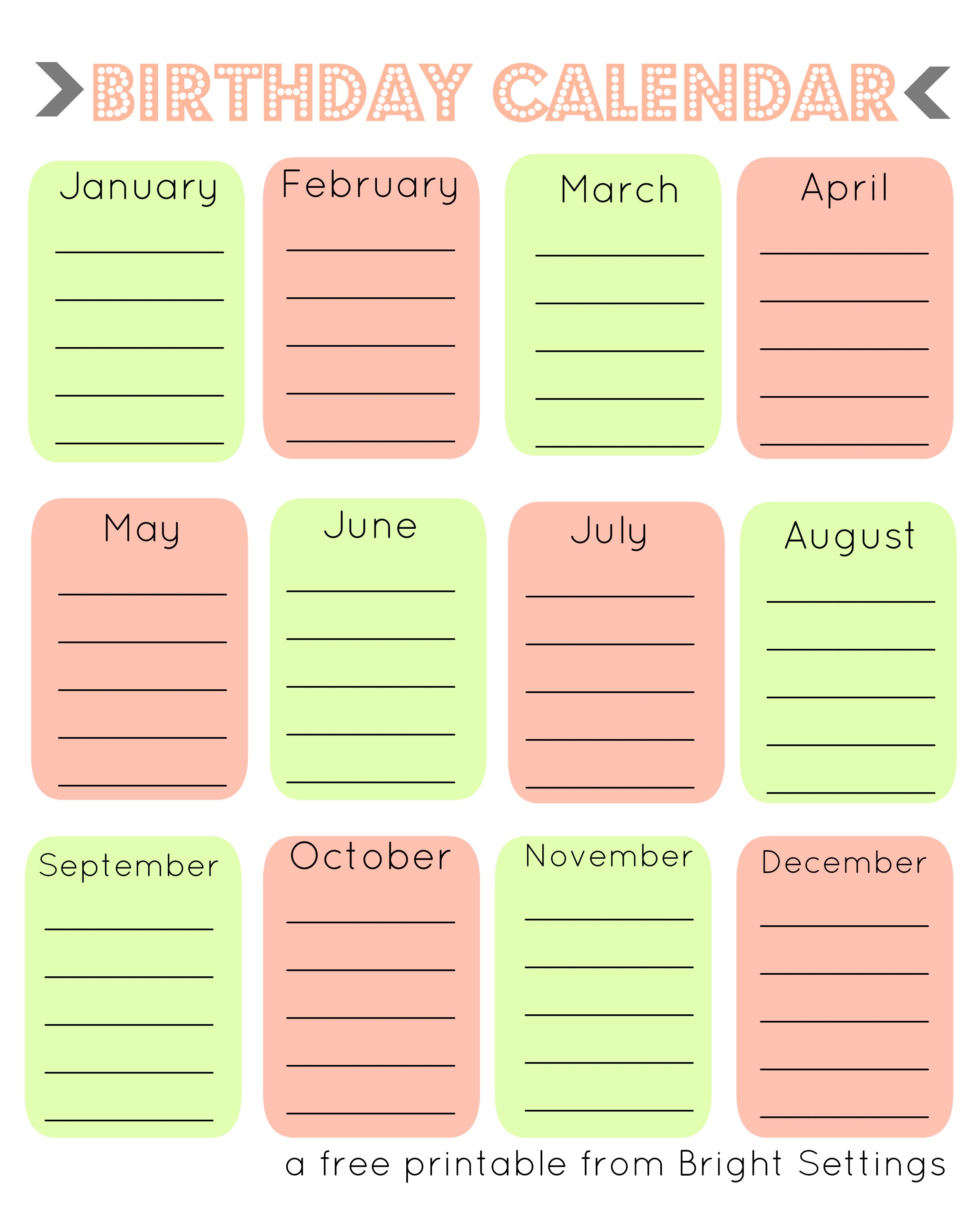 free printable birthday calendar