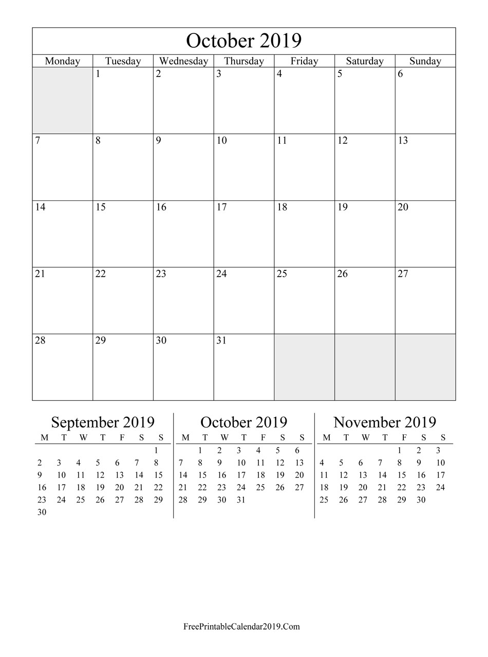 Printable Calendar 2019 16 October 2019 Calendar Templates