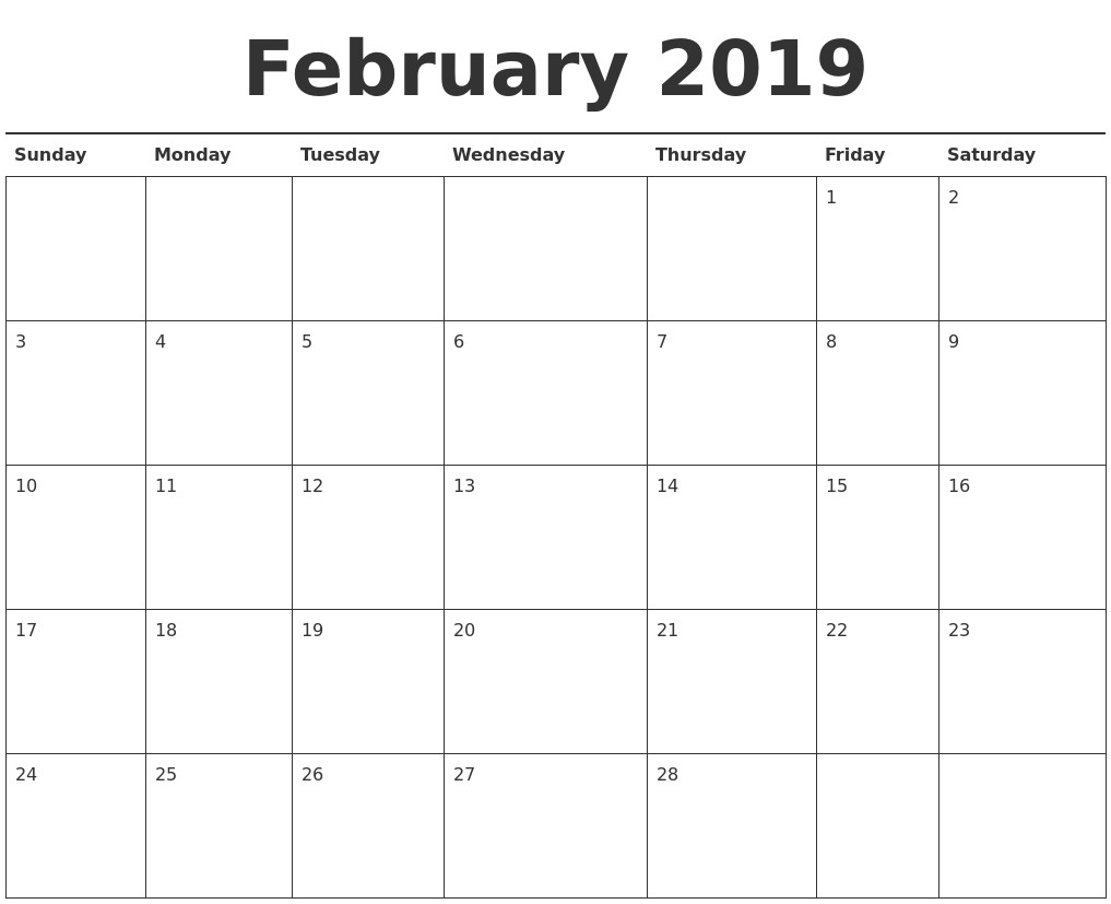 february 2019 calendar printable