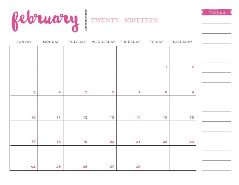 Printable Calendar 2019 February Printable Monthly 2019 Calendar