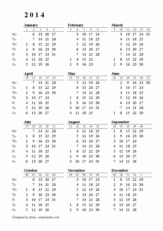 Printable Calendar 2019 with Week Numbers 2014 Calendar with Week Numbers Calendar Printable Template