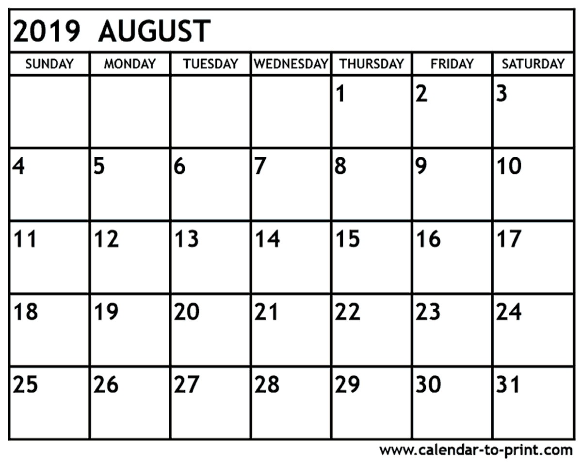 august 2019 calendar