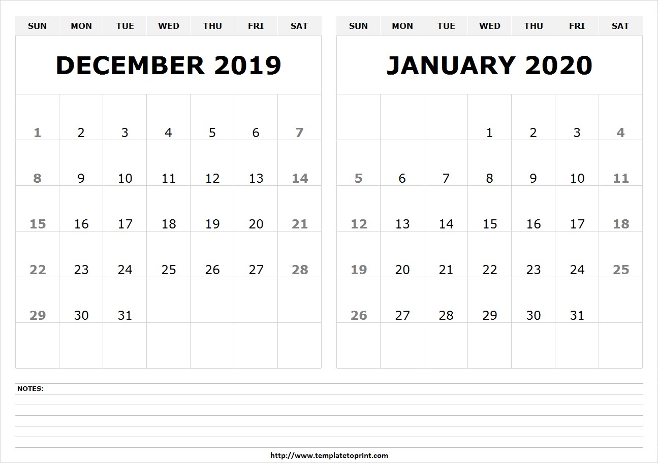 blank december 2019 january 2020 calendar