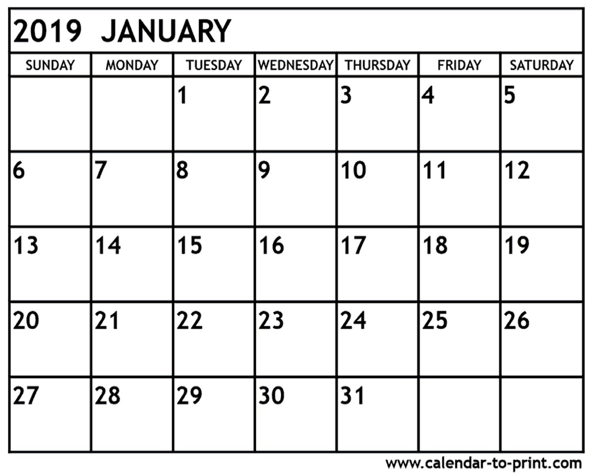 january 2019 calendar