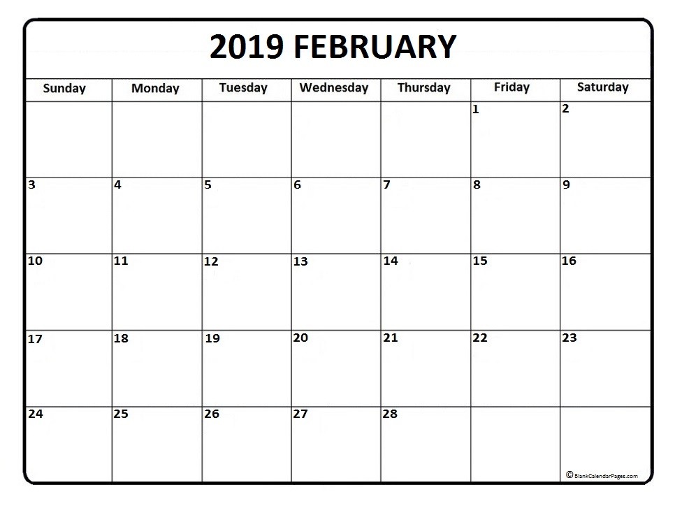 Fresh Printable Calendar Feb 2019 | Free Printable Calendar Monthly