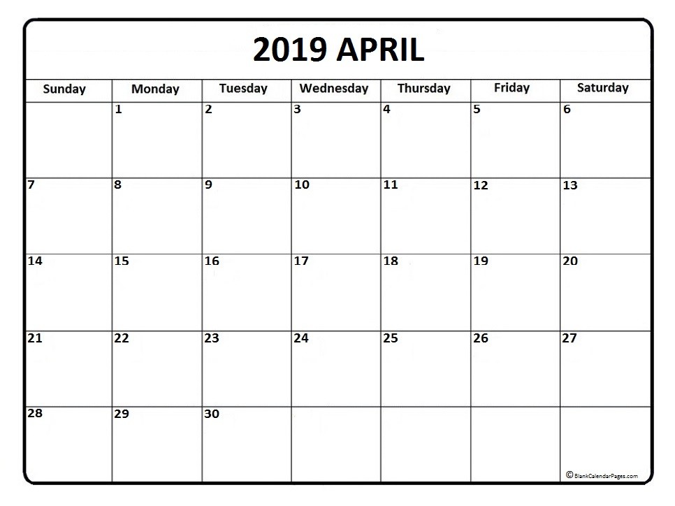 CAL=April 2019 calendar