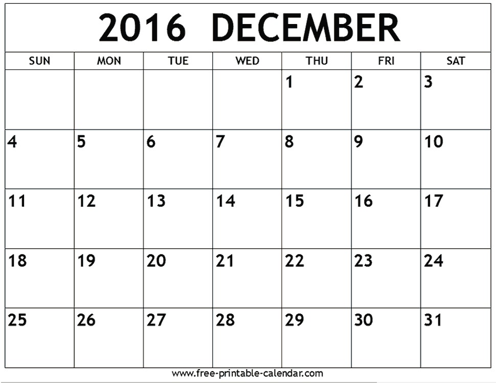 december 2016 printable calendar templates