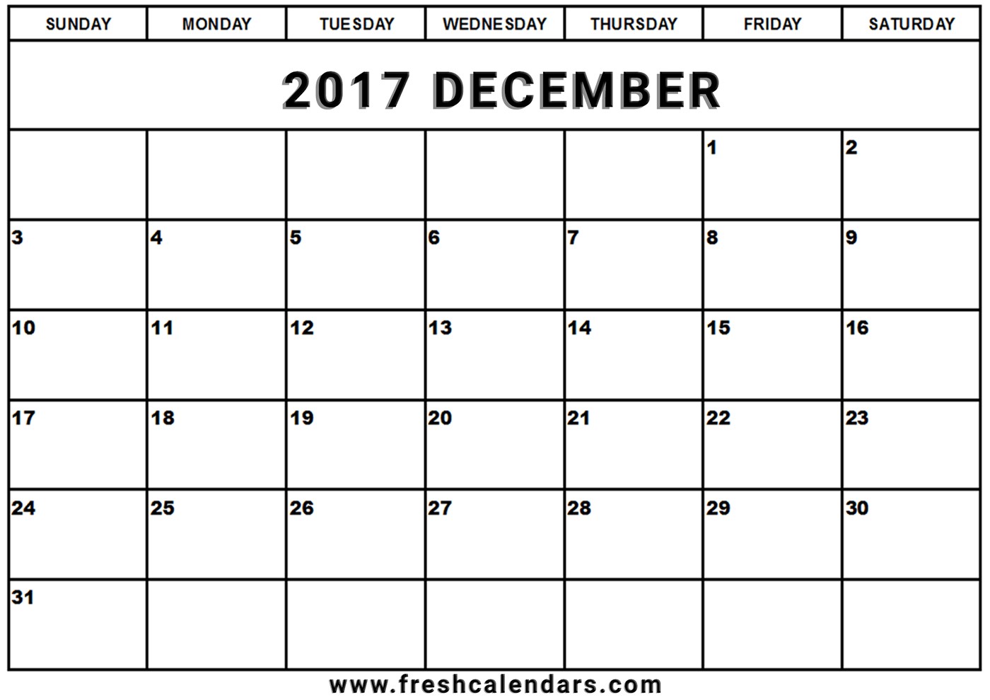 december 2017 calendar printable template