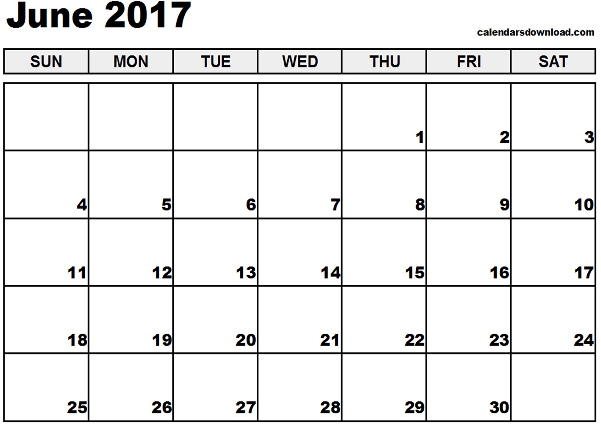 2017 june calendar