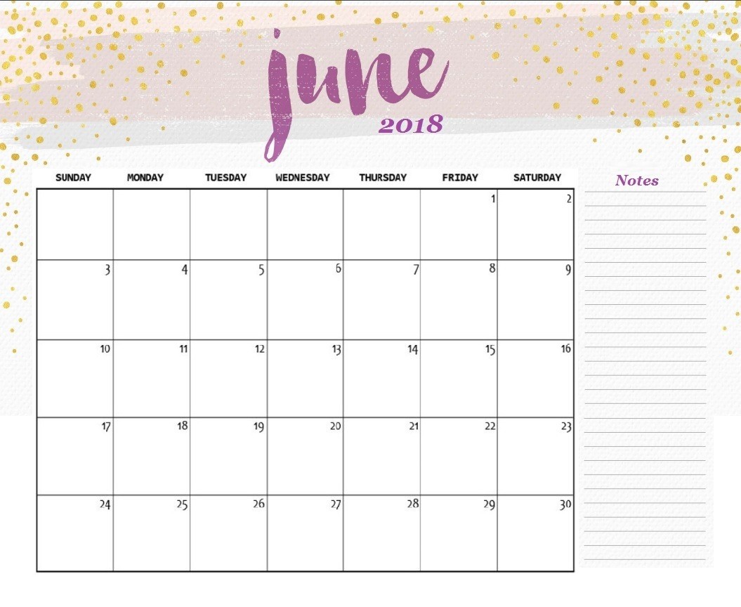 cute calendar june 2018 printable