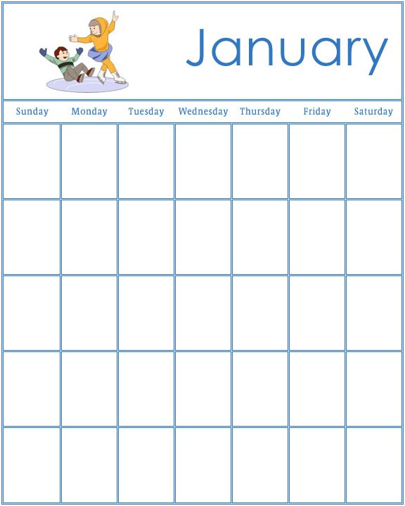 january calendar kindergarten 2015 blank