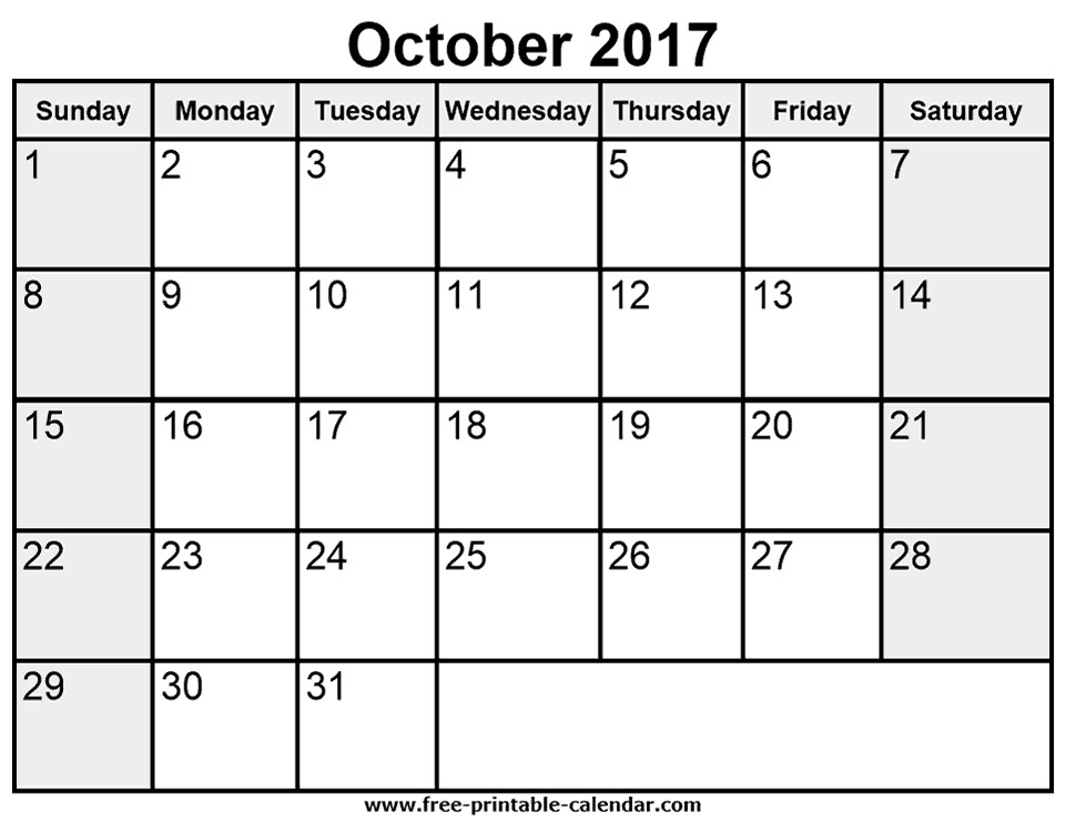 Printable Calendar October Printable October 2017 Calendar