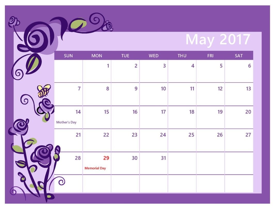 Printable Calendar with Holidays May 2017 Calendar with Holidays