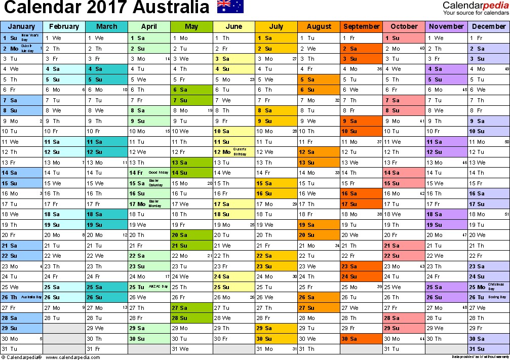 australia calendar 2017 excel templates