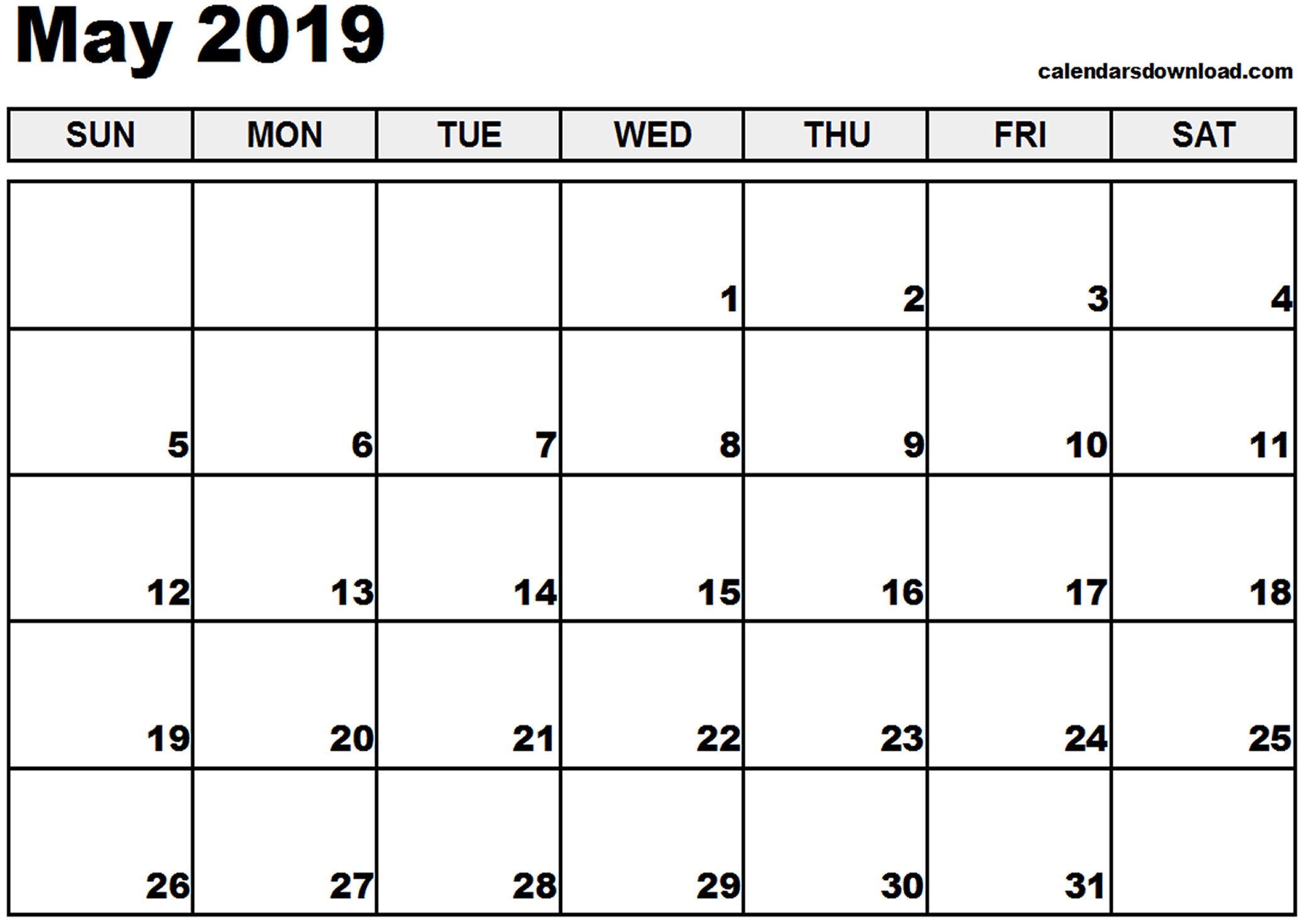 Printable Calendars for 2019 May 2019 Calendar