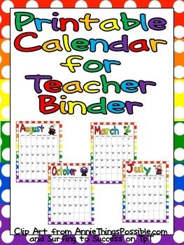 Printable Classroom Calendar Free Printable Calendar for Teacher Binder by Melissa