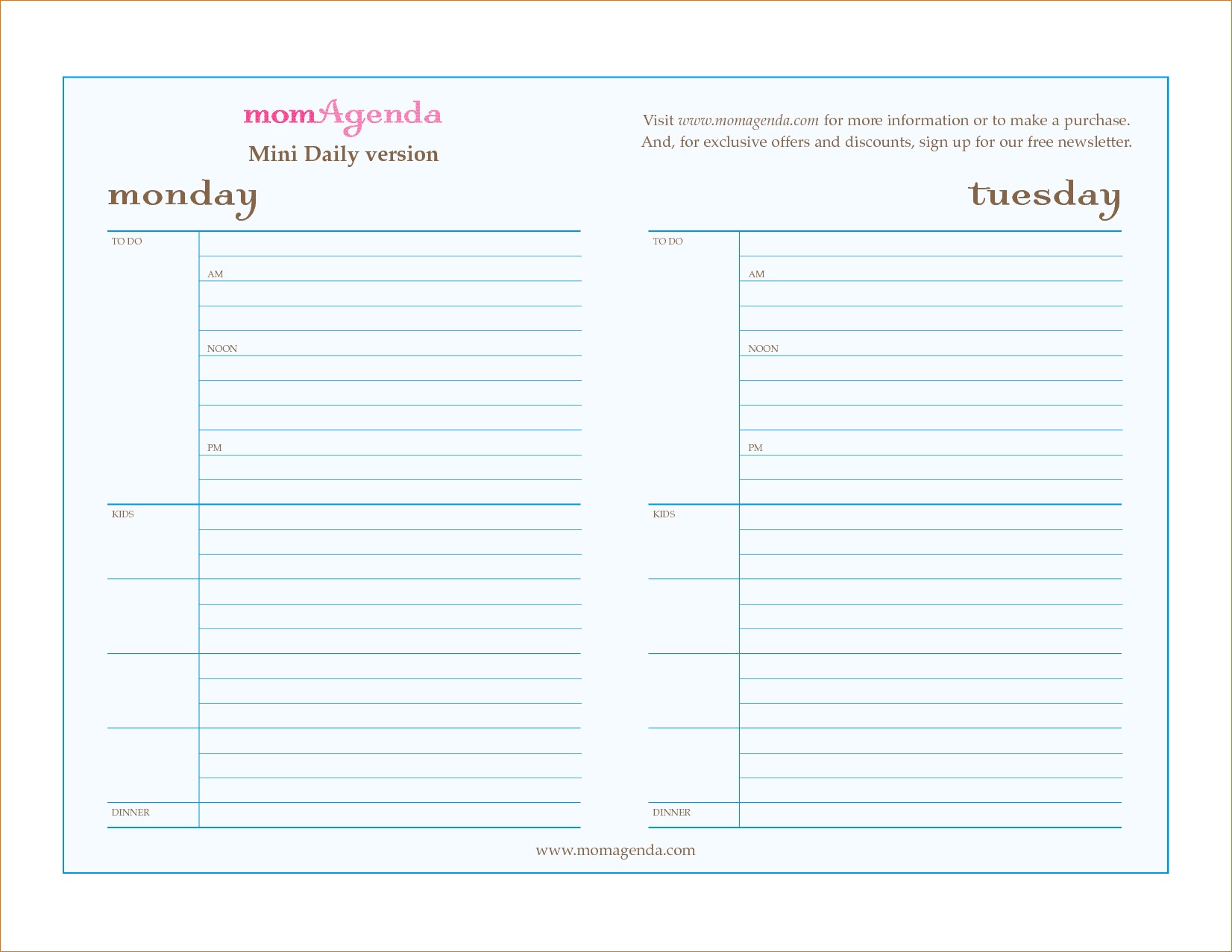 printable pdf blank daily calendar template printable