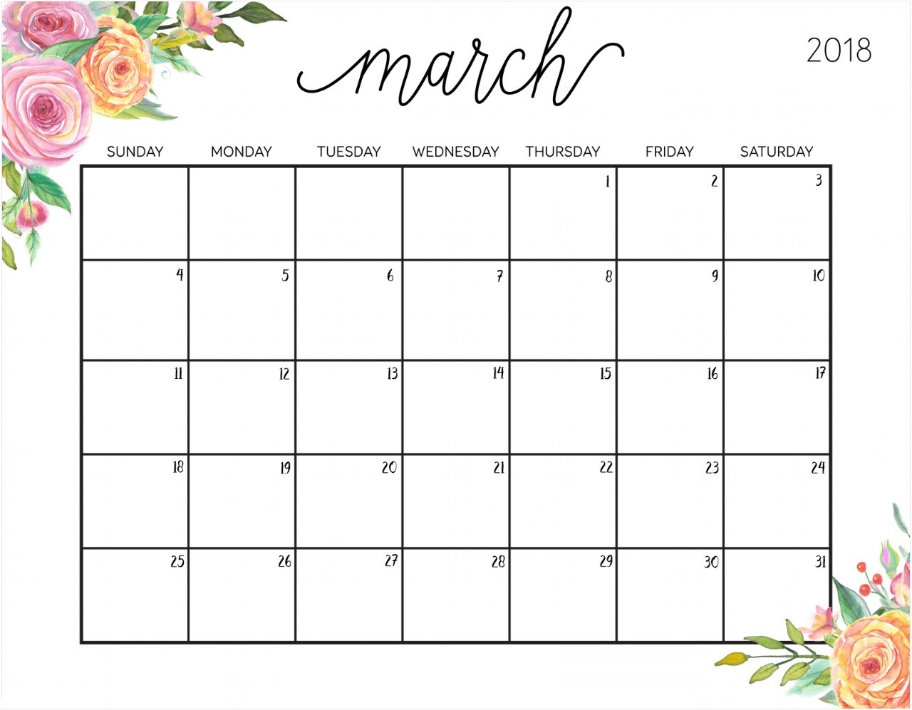 free printable march 2018 calendar