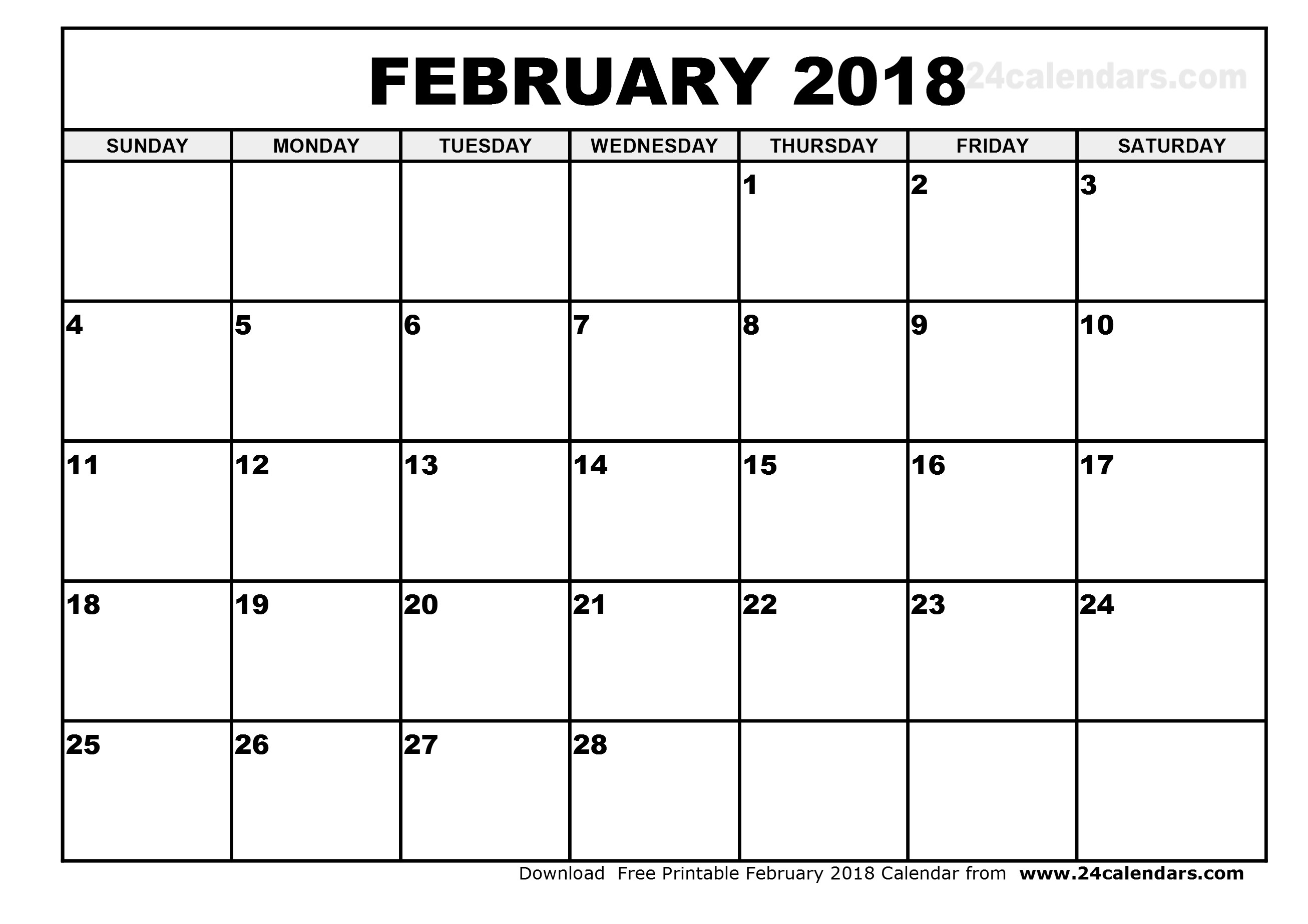 february 2018 calendar