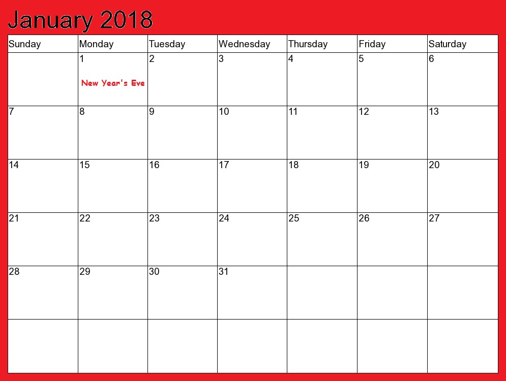 Printable Fillable Calendar January 2018 Calendar Fillable Template