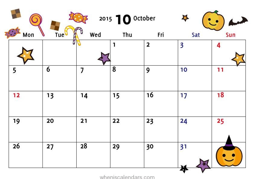 post halloween october 2015 calendar printable