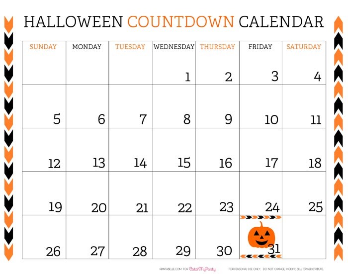 free printable halloween countdown calendar