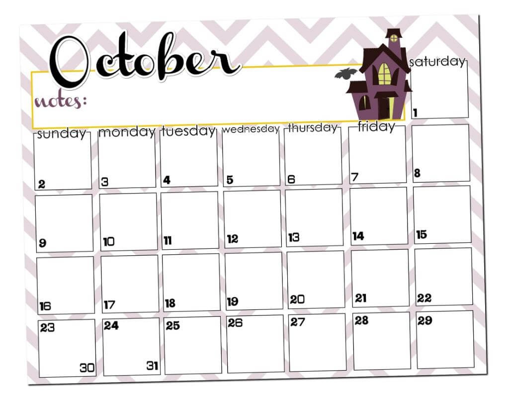 october calendar printable