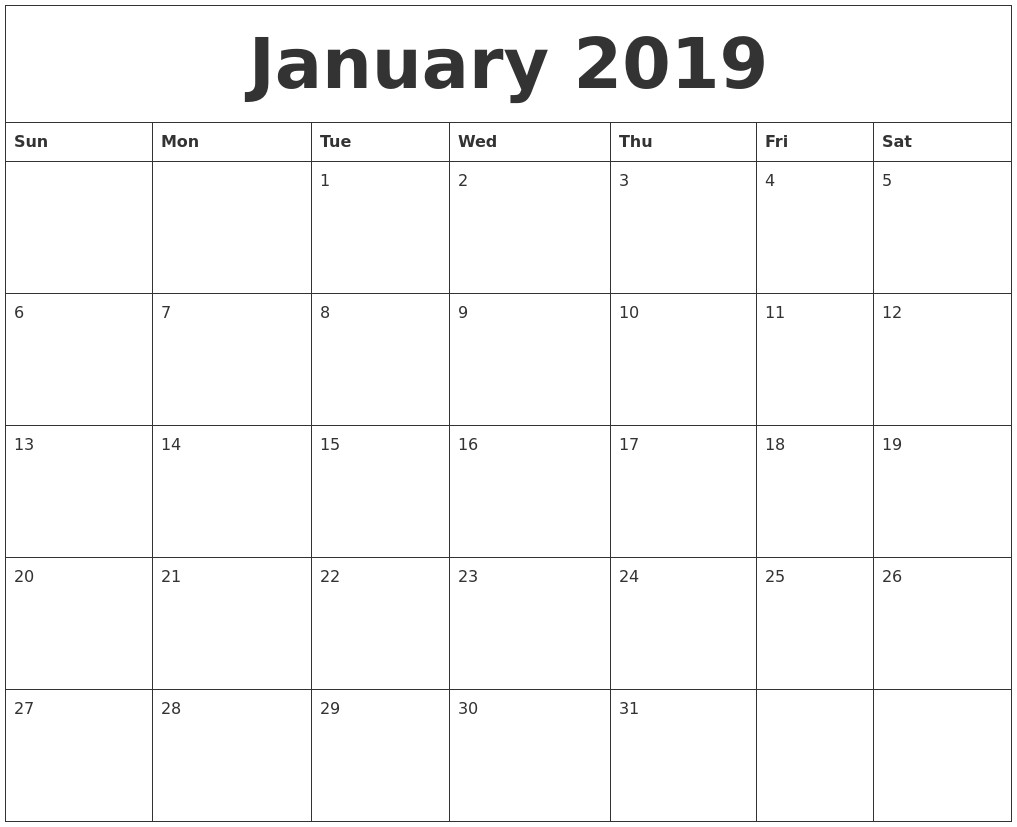 january 2019 calendar