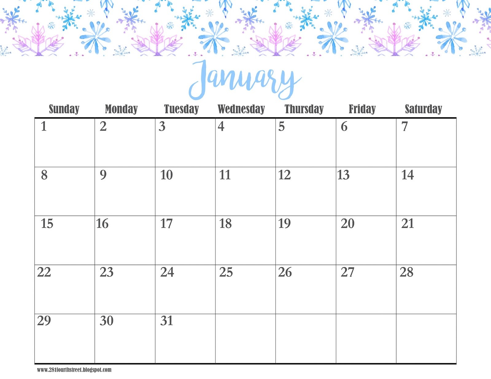 Printable January Calendar 281 Designs January Printable Calendar