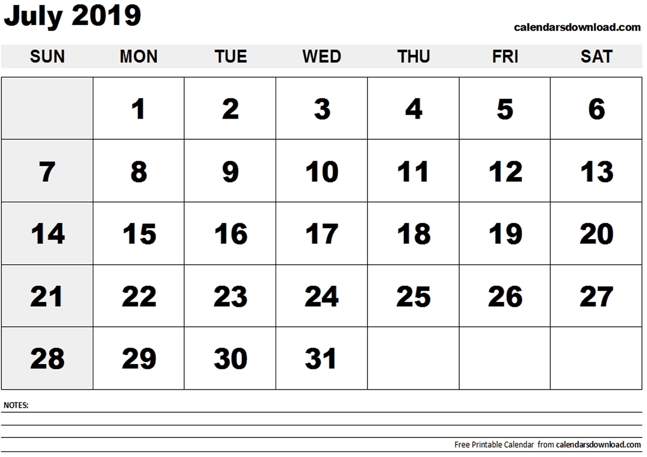 Printable July 2019 Calendar July 2019 Calendar