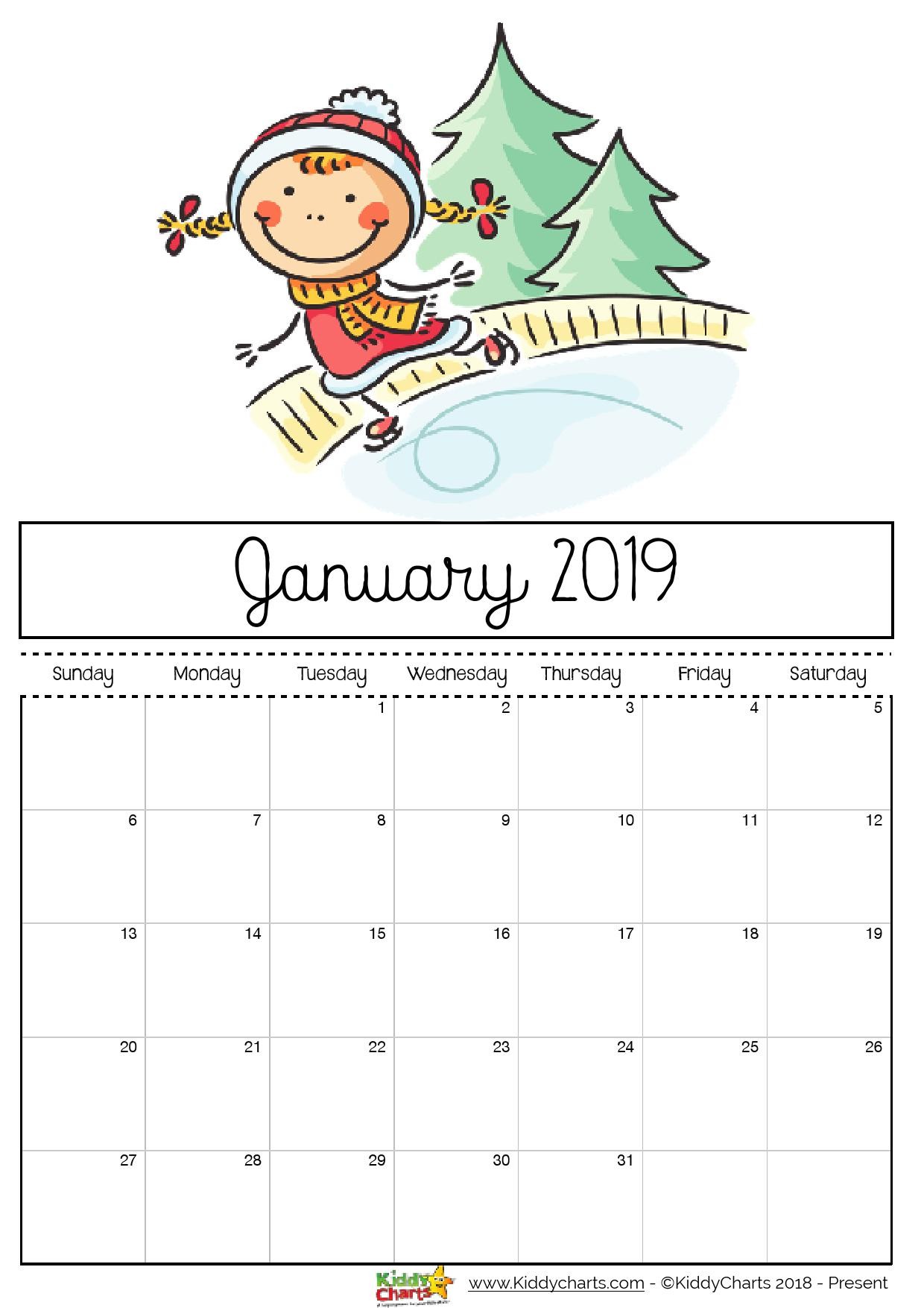 free printable 2019 calendar for kids