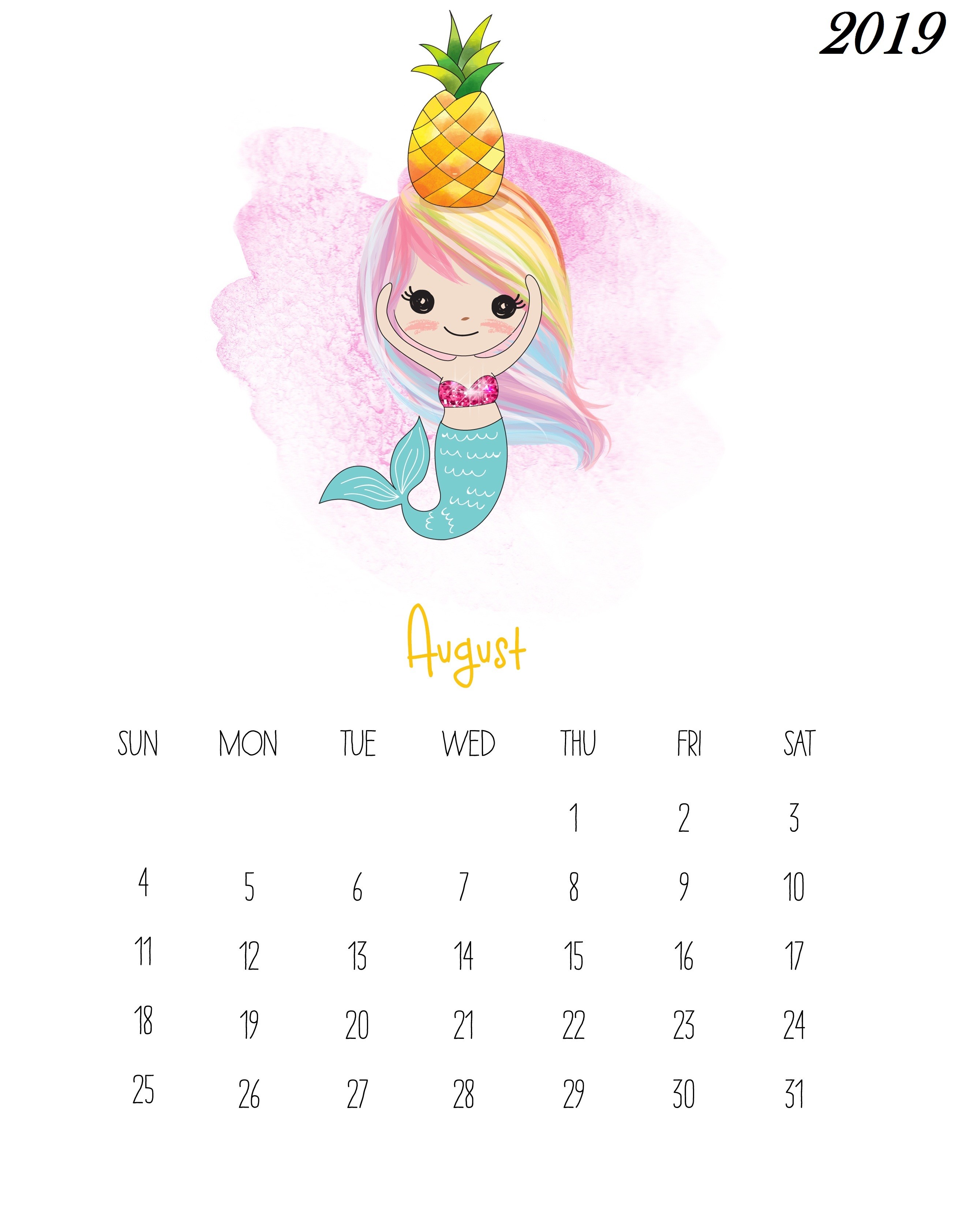 free printable 2019 kids calendar