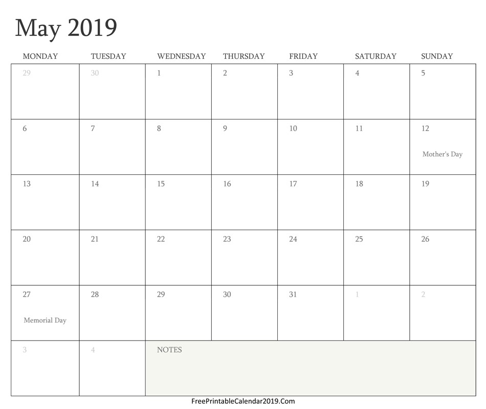 may 2019 calendar templates