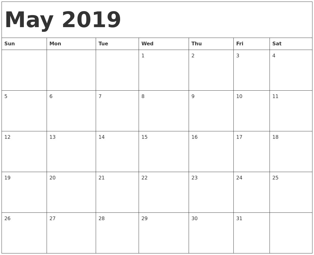 Printable May 2019 Calendar with Holidays May 2019 Printable Calendar