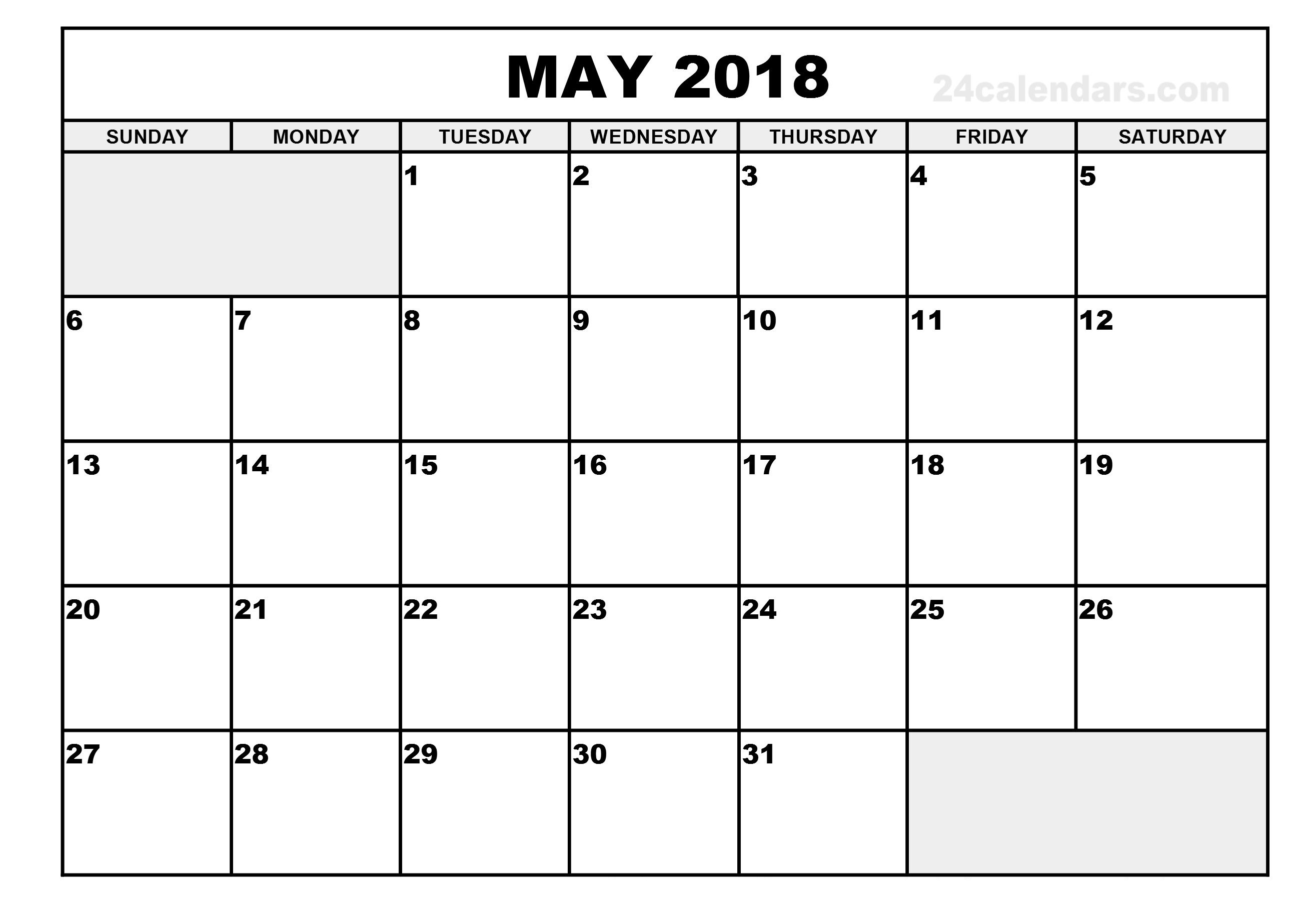 may 2018 printable calendar