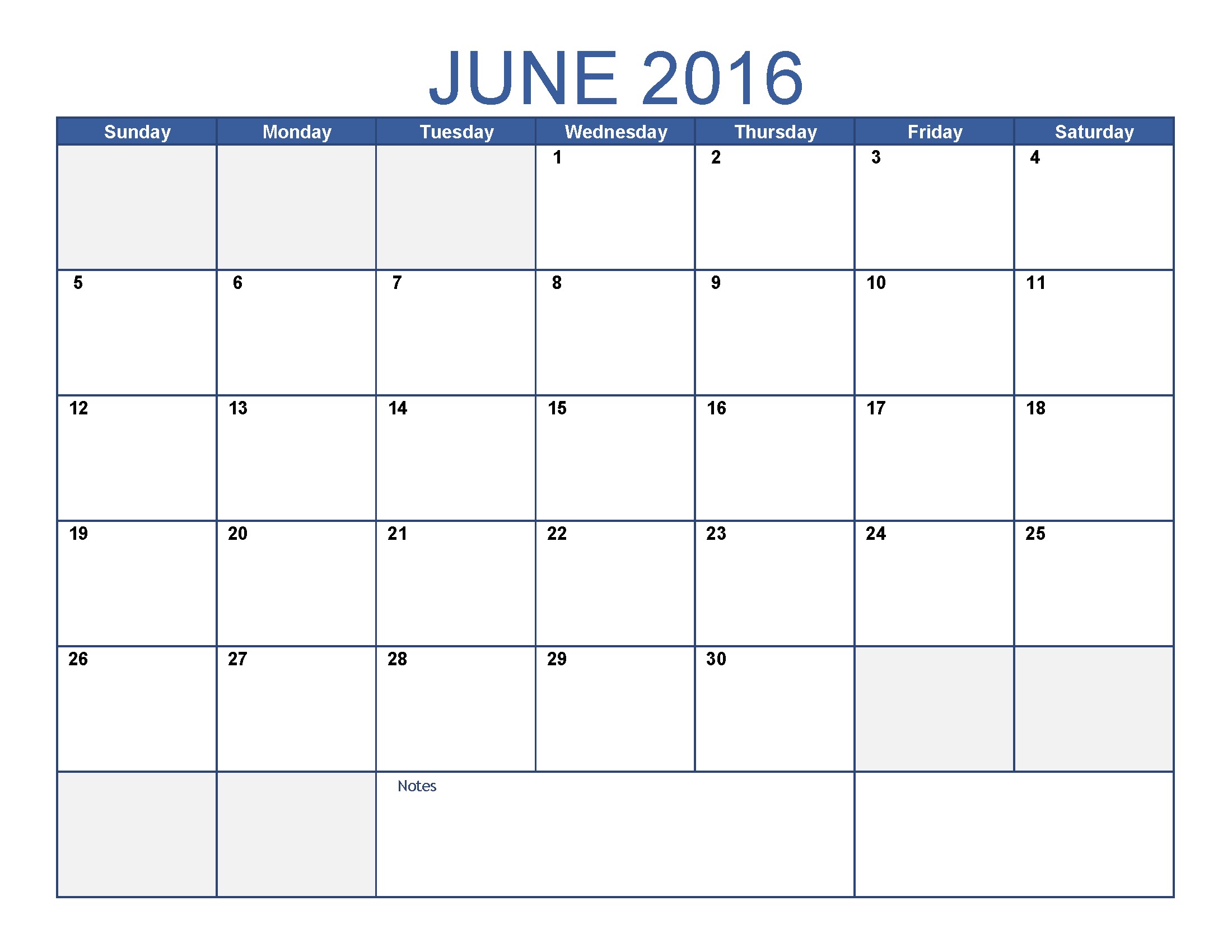 Printable Monthly Calendar Template June 2016 Printable Calendar Blank Templates