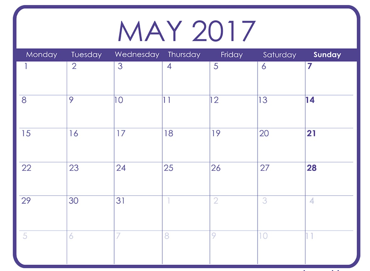 monthly calendar template 2017 word