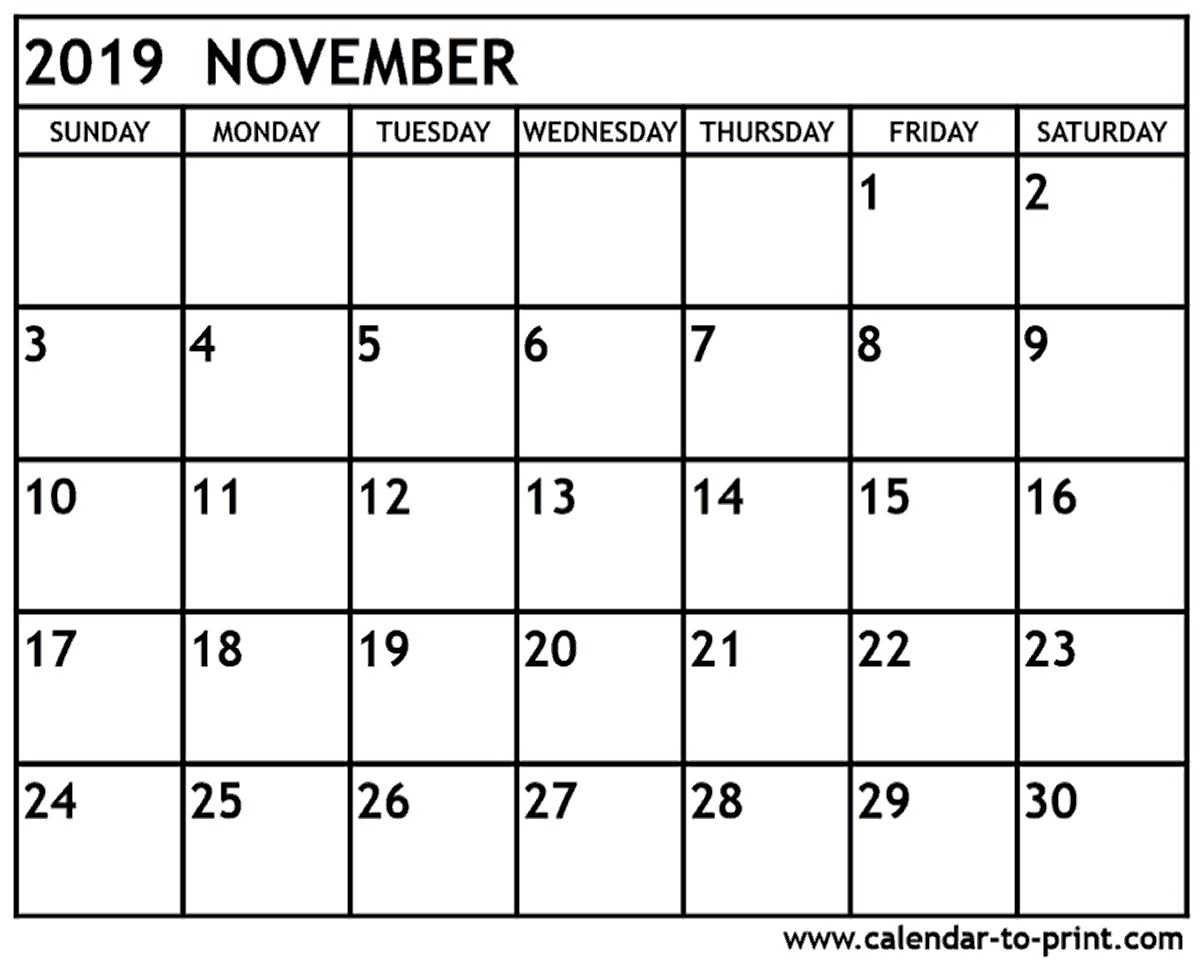 november 2019 calendar