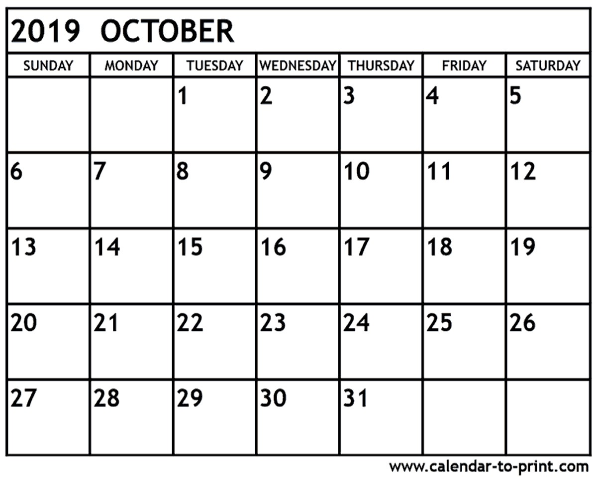 october 2019 calendar