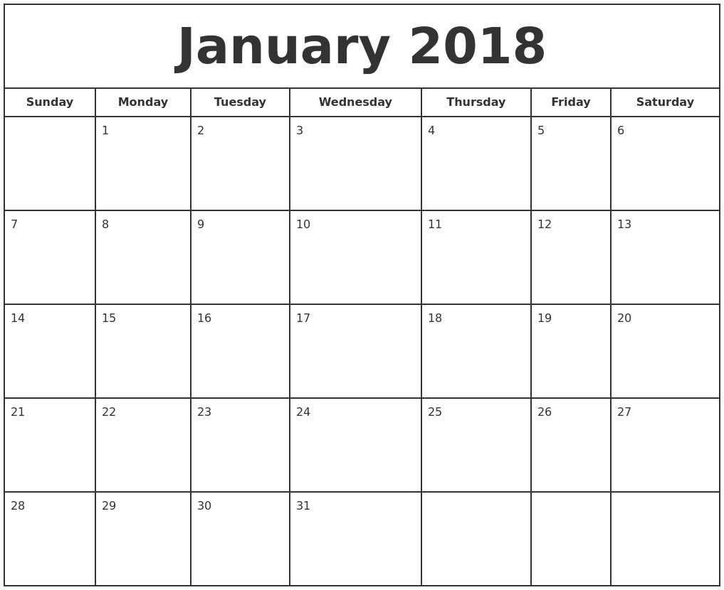 january 2018 calendar