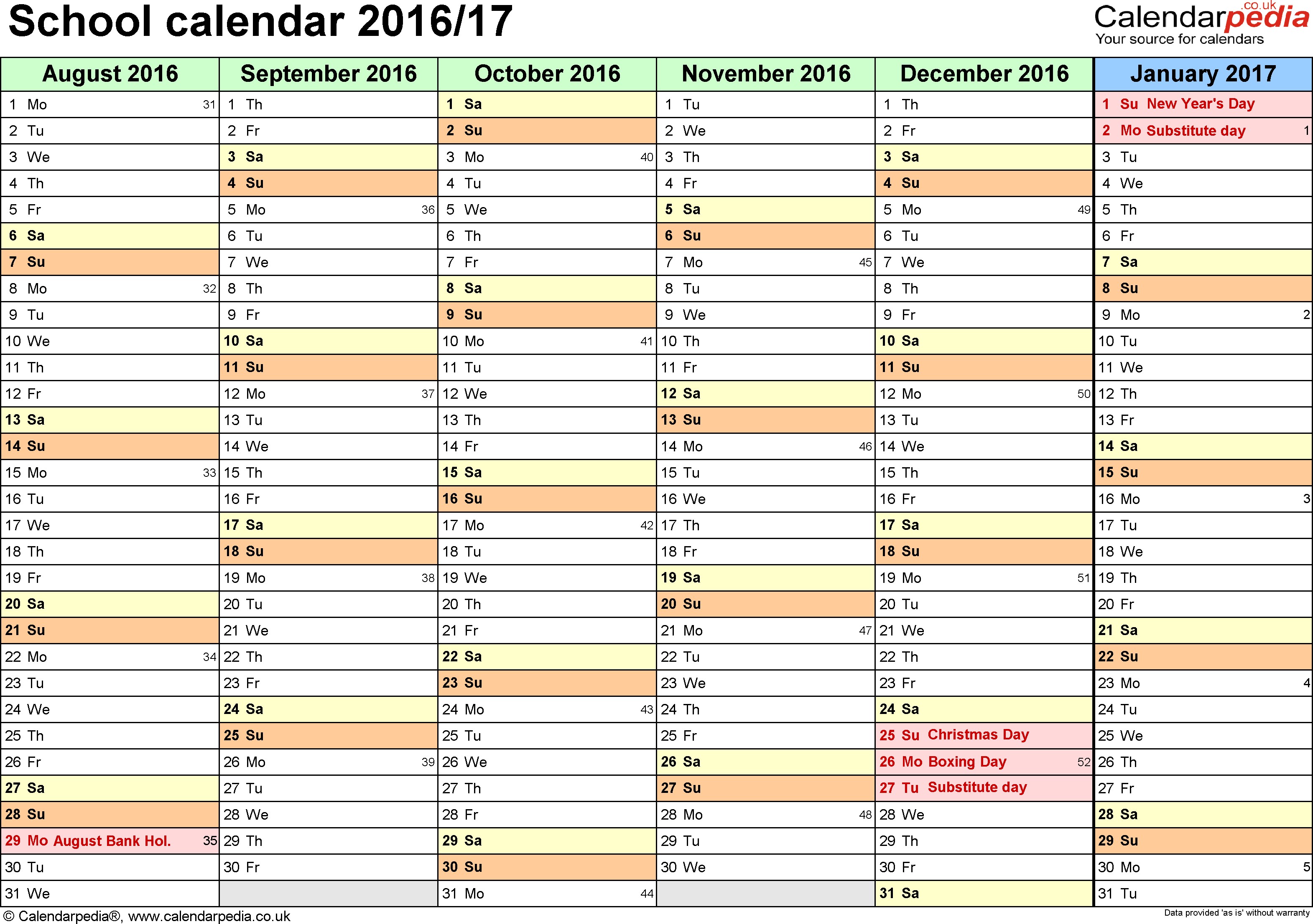 Printable School Year Calendar 2016 2017 Academic Calendar Template