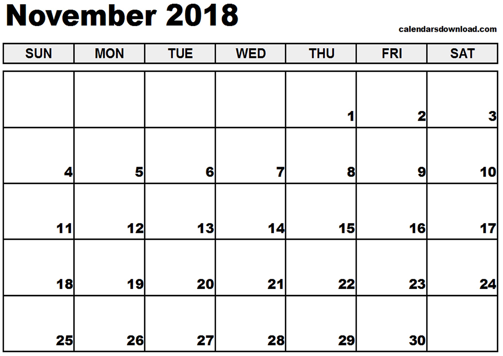 Printable Word Calendar November 2018 Calendar Word