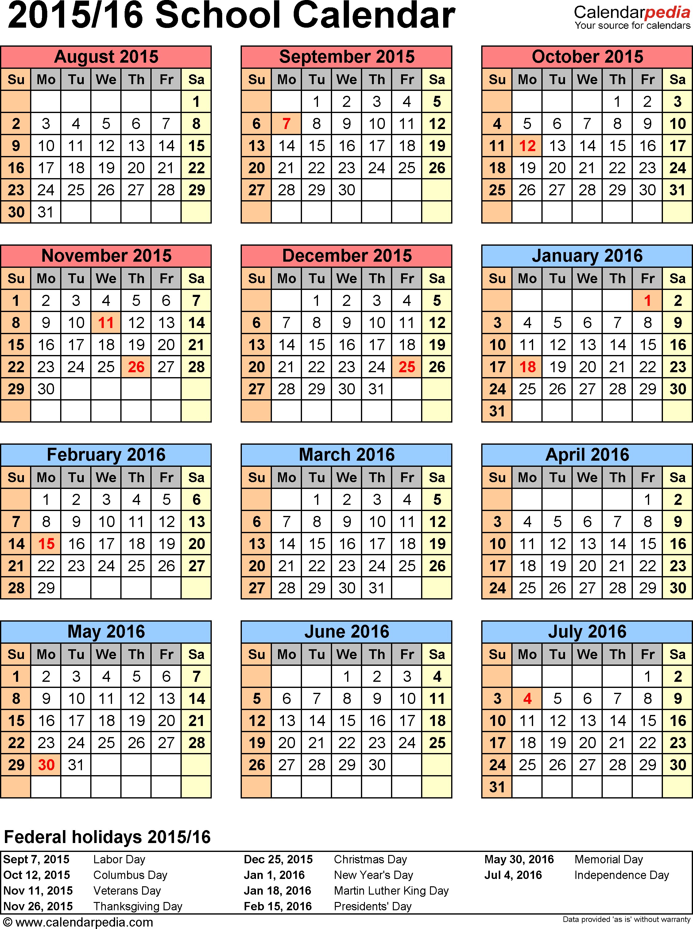 Fresh School Year Printable Calendar | Free Printable Calendar Monthly