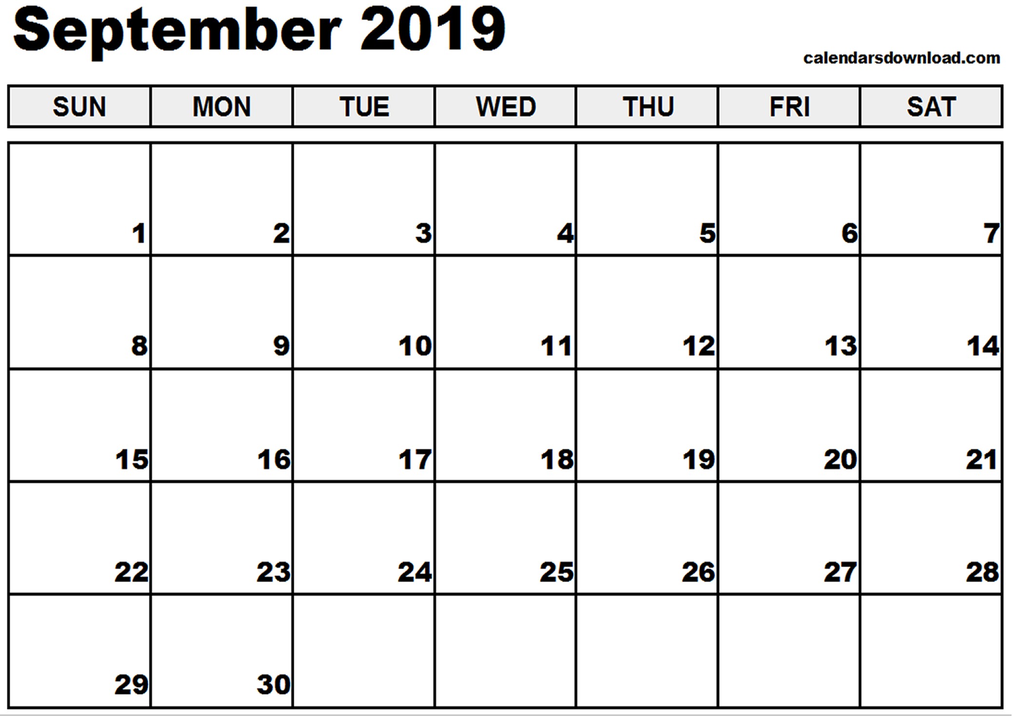 september 2019 calendar