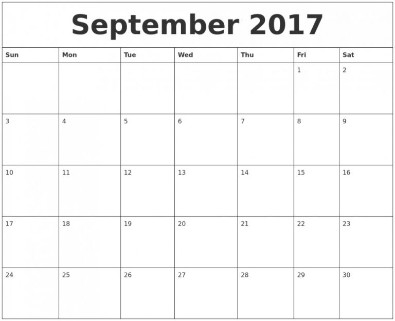 September Calendar Printable Kids