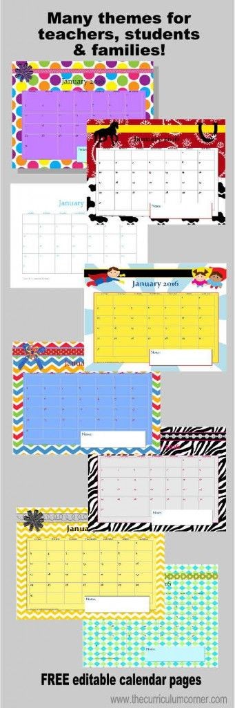 Teachers Corner Printable Calendar Planning Binder Calendar Pages