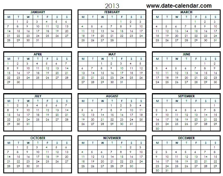 Awesome Year Calendar On One Page Printable | Free Printable Calendar ...